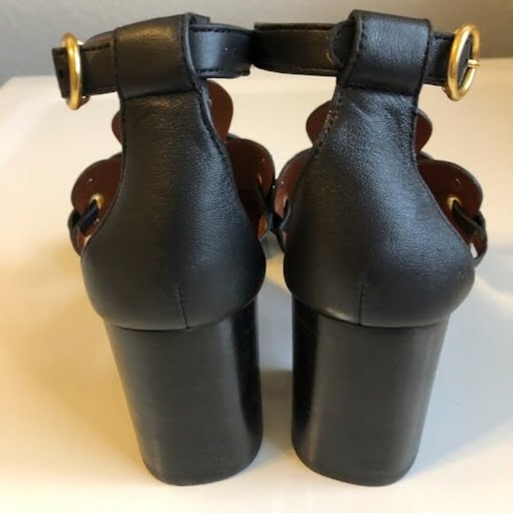 New SEE BY CHLOE Haya Black Leather Floral Stud Block-Heel Sandal SZ 7 MSRP $335 - Picture 4 of 8